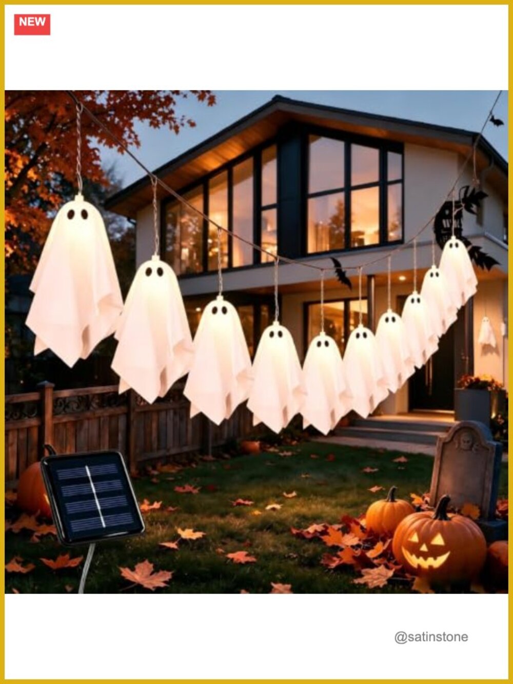 Solar Ghost Halloween String Lights Outdoor Decor 8 Modes Weather Resistant